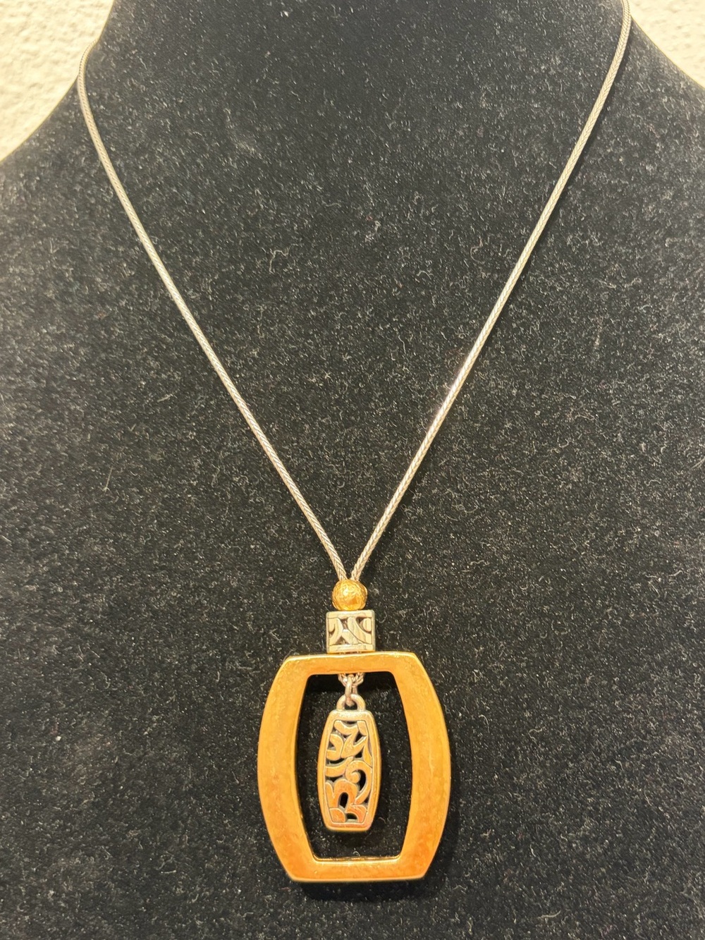 Brighton Gold-Tone Pendant Necklace with Carved Center Excellent Shape Like New